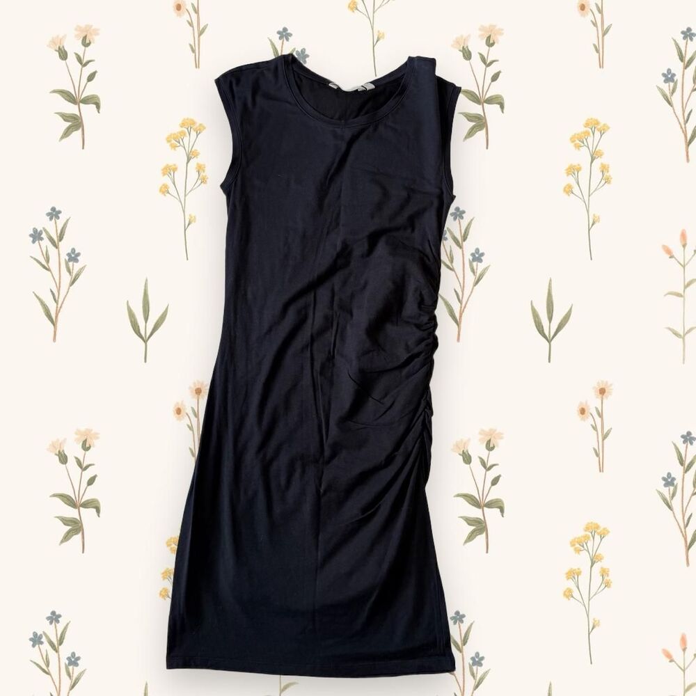 Athleta Carefree Tee Ruched Mini Dress Black Sporty Minimalist Basic Small